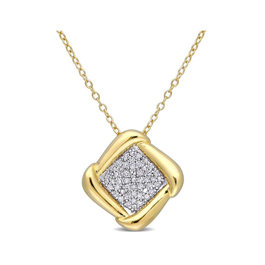 1/5 Carat (ctw) Diamond Square Pendant Necklace in Yellow Plated Silver with Chain Image 1