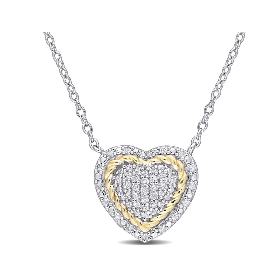 1/4 Carat (ctw) Diamond Heart Rope Pendant Necklace in Sterling Silver with Chain Image 1