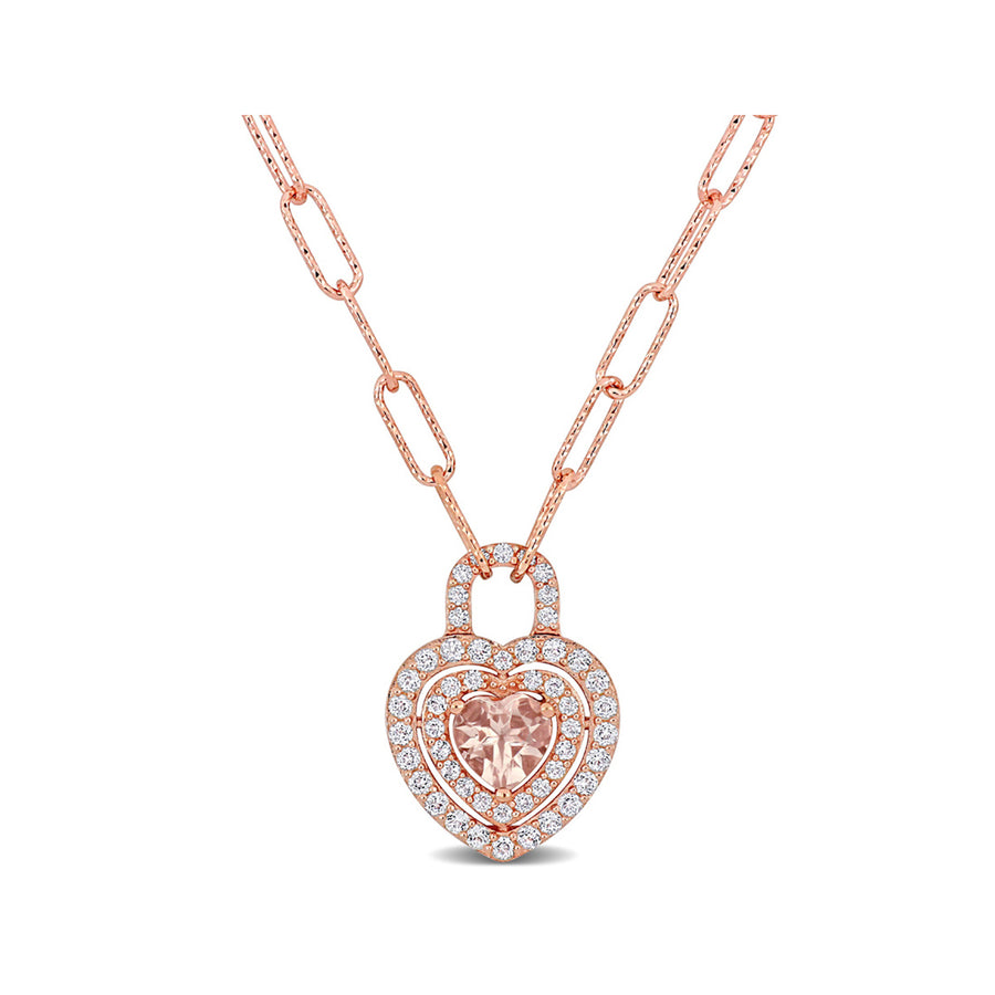 1 5/8 Morganite and White Topaz Pendant Necklace in Rose Gold Plated Sterling Silver with chain Image 1