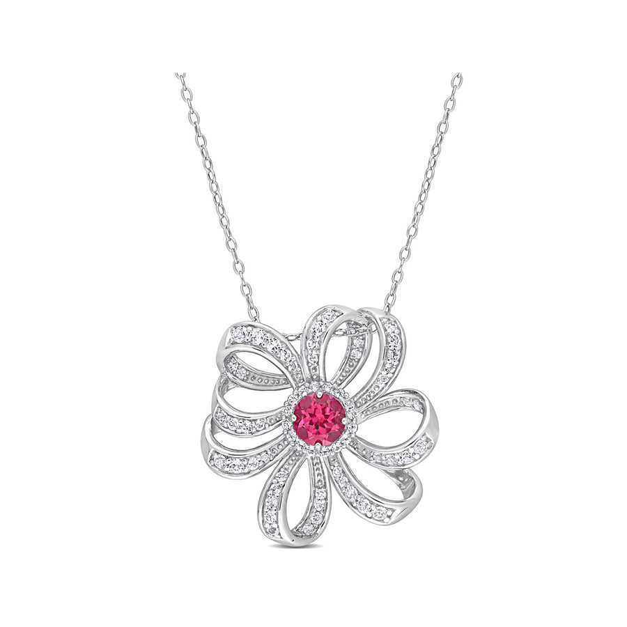 2.78 Carat (ctw) Pink White Topaz Flower Pendant Necklace in Sterling Silver with Chain Image 1