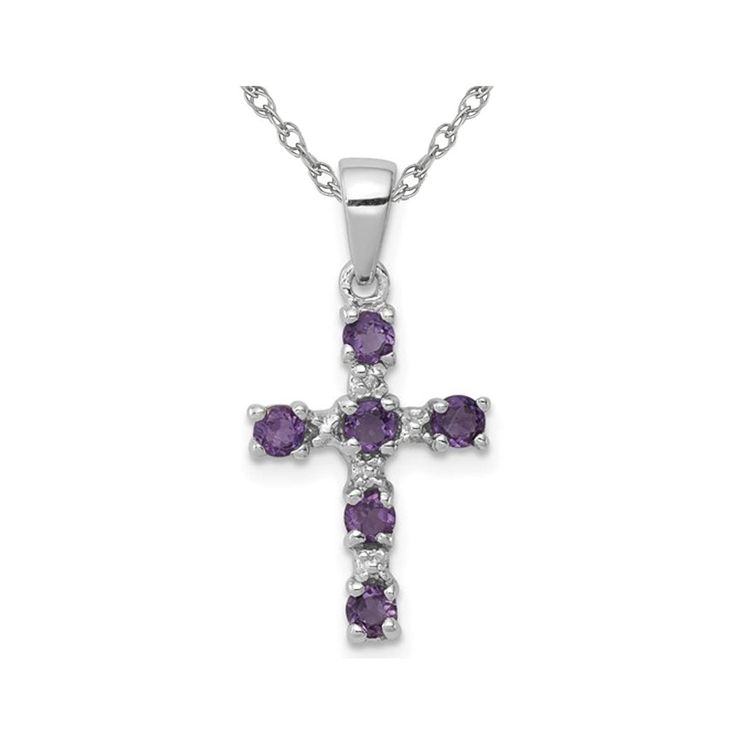 1/3 Carat (ctw) Amethyst Cross Pendant Necklace in Sterling Silver with Chain Image 1