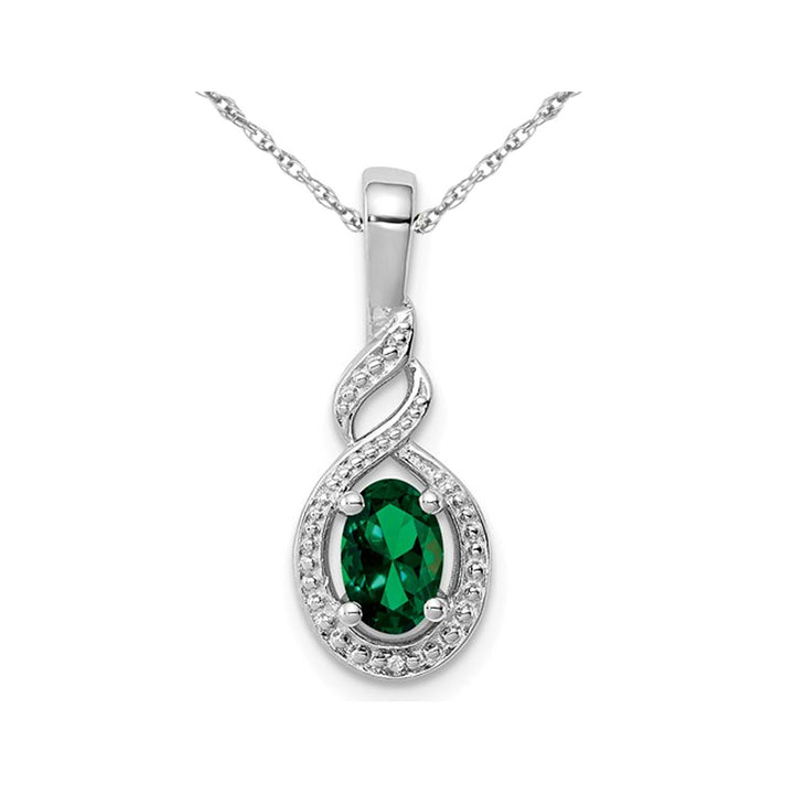 1/3 Carat (ctw) Lab-Created Emerald Pendant Necklace in Polished Sterling Silver with Chain Image 1