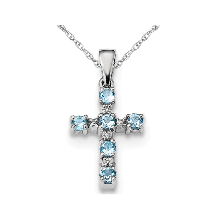 1/2 Carat (ctw) Swiss Blue Topaz Cross Pendant Necklace in Sterling Silver with Chain Image 1