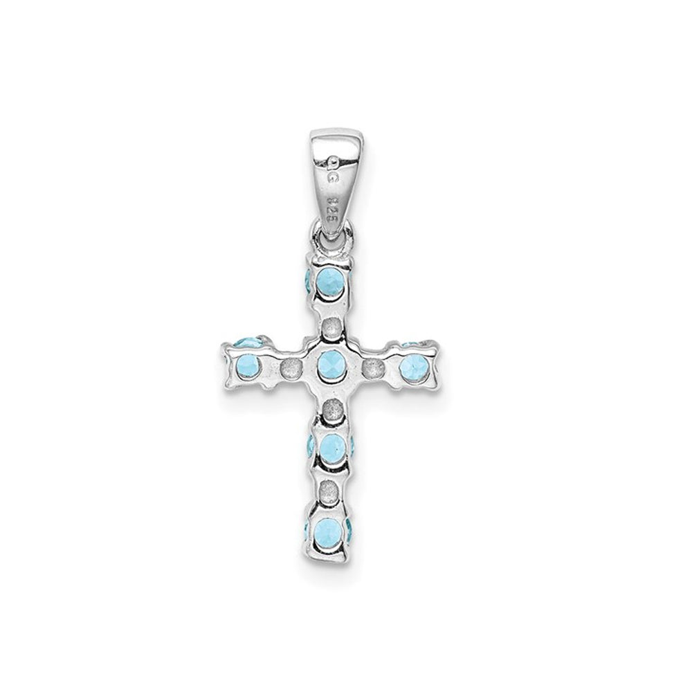 1/2 Carat (ctw) Swiss Blue Topaz Cross Pendant Necklace in Sterling Silver with Chain Image 2