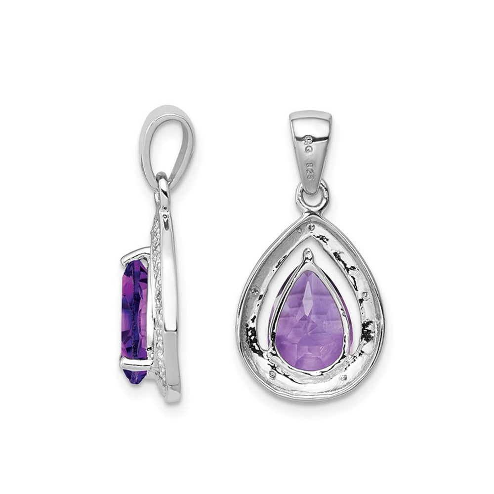 1.50 Carat (ctw) Natural Amethyst Drop Pendant Necklace in Sterling Silver with chain Image 2