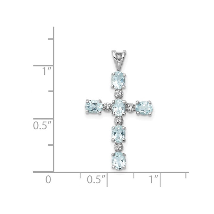 Sterling Silver Genuine Aquamarine Cross Pendant Necklace with Chain 9/10 Carat (ctw) Image 2