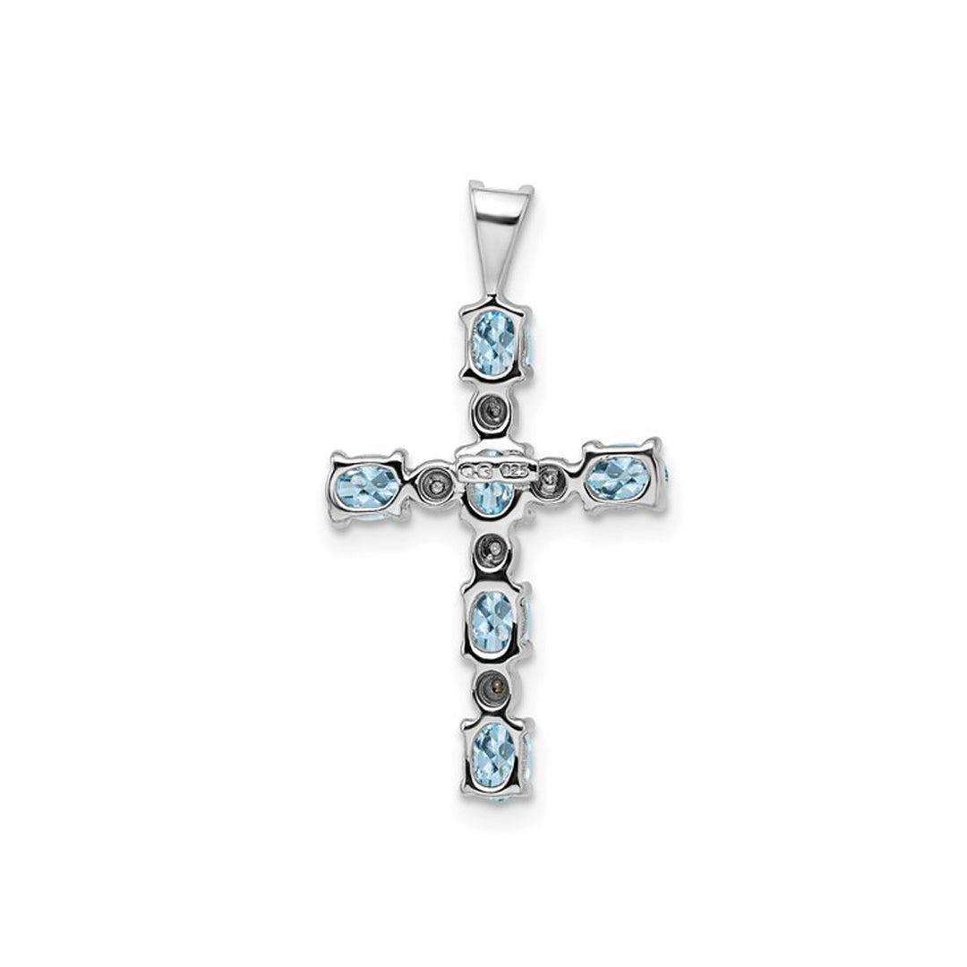 Sterling Silver Genuine Aquamarine Cross Pendant Necklace with Chain 9/10 Carat (ctw) Image 3