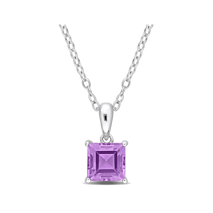 1.00 Carat (ctw) Princess-Cut Amethyst Solitaire Pendant Necklace in Sterling Silver with Chain Image 1