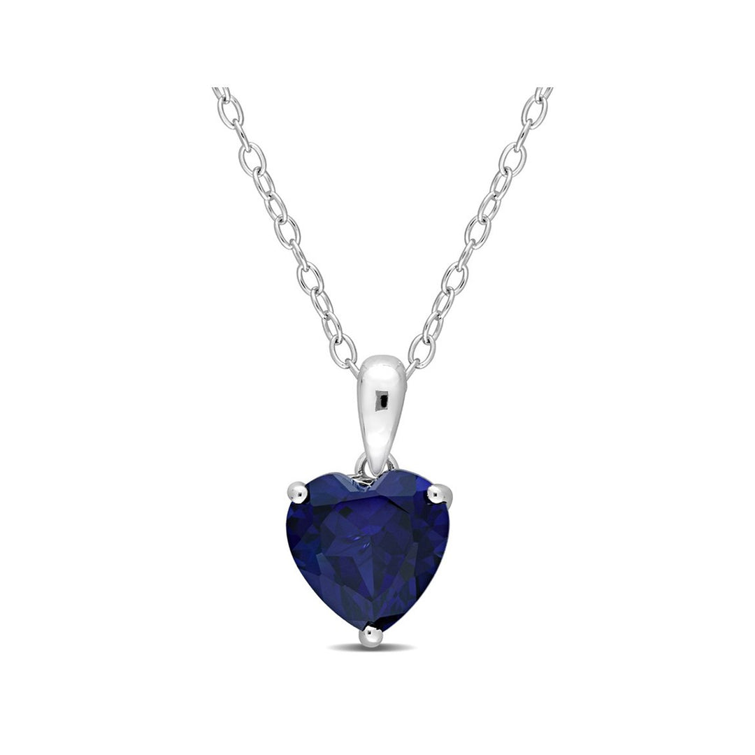 2.26 Carat (ctw) Lab-Created Blue Sapphire Heart Solitaire Pendant Necklace in Sterling Silver with Chain Image 1