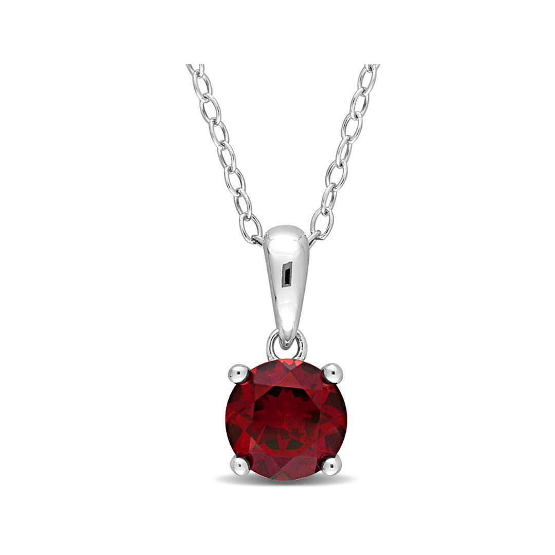 1.00 Carat (ctw) Garnet Solitaire Pendant Necklace in Sterling Silver with Chain Image 1