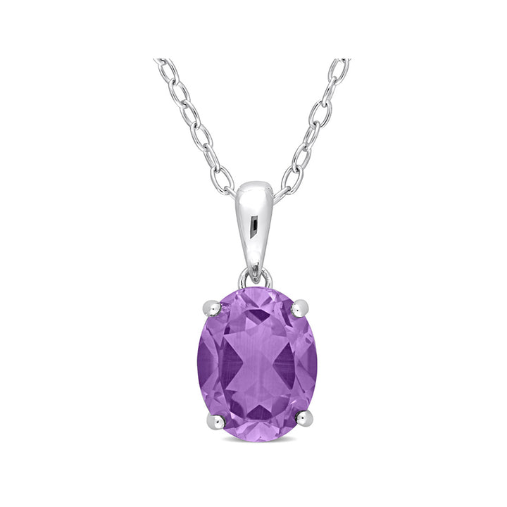 2.00 Carat (ctw) Amethyst Solitaire Oval Pendant Necklace in Sterling Silver with Chain Image 1