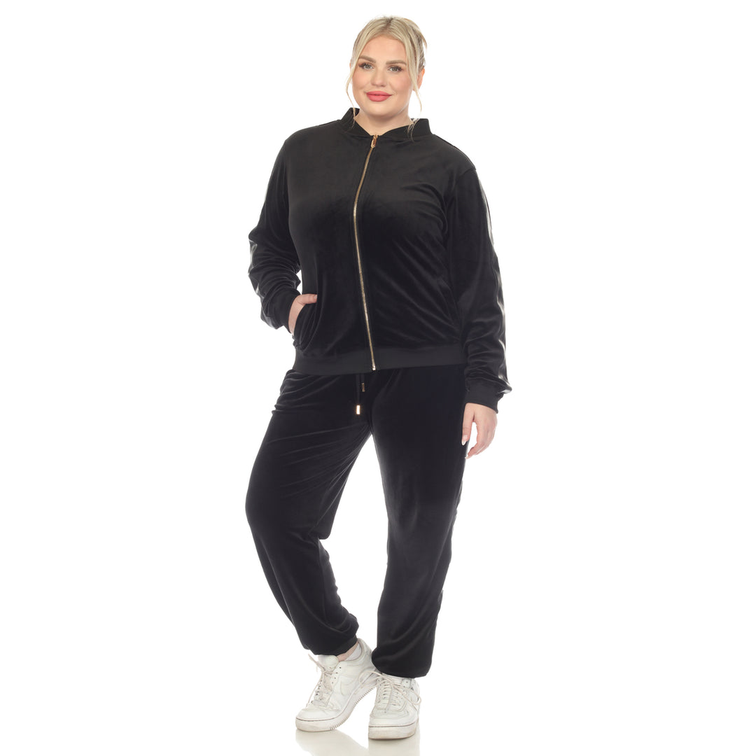 White Mark Womens 2-Piece Velour Tracksuit Set with Faux Leather Stripe Image 7