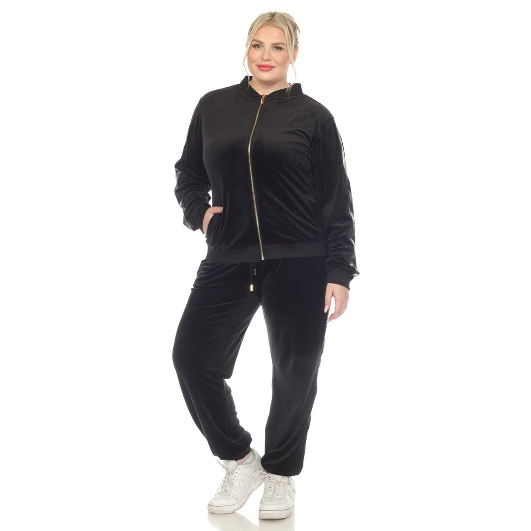 White Mark Womens 2-Piece Velour Tracksuit Set with Faux Leather Stripe Image 1