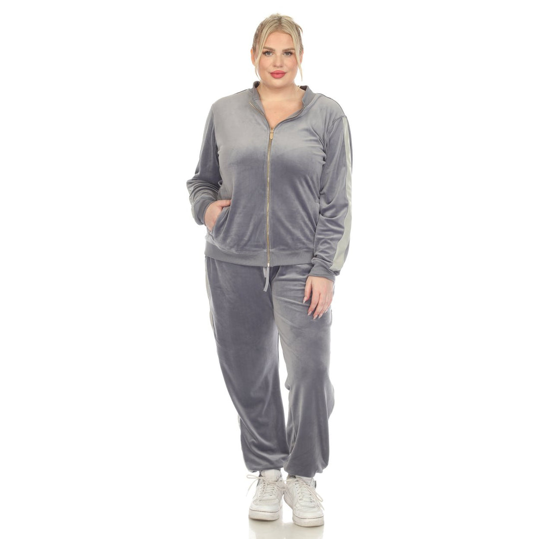 White Mark Womens 2-Piece Velour Tracksuit Set with Faux Leather Stripe Image 10