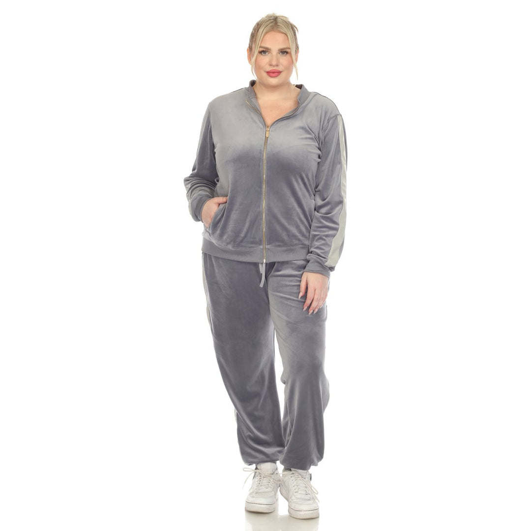 White Mark Womens Velour Tracksuit Set Faux Leather Stripe 2-Piece Comfort Fit Image 1