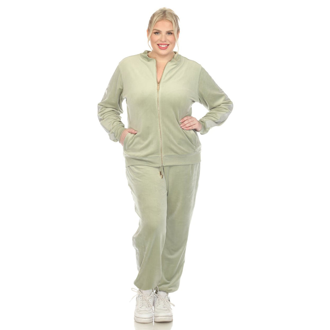 White Mark Womens 2-Piece Velour Tracksuit Set with Faux Leather Stripe Image 1