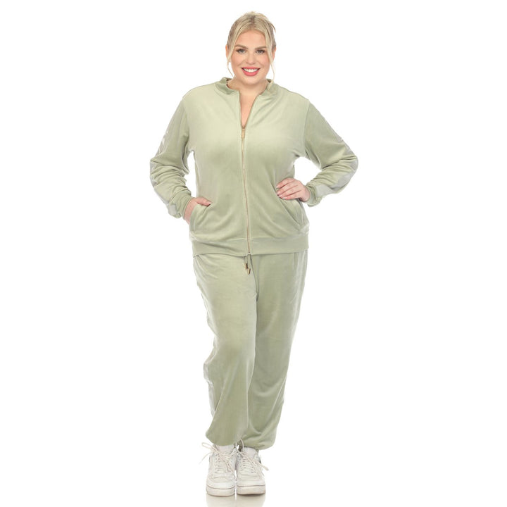 White Mark Womens 2-Piece Velour Tracksuit Set with Faux Leather Stripe Image 1