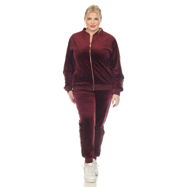 White Mark Womens 2-Piece Velour Tracksuit Set with Faux Leather Stripe Image 12