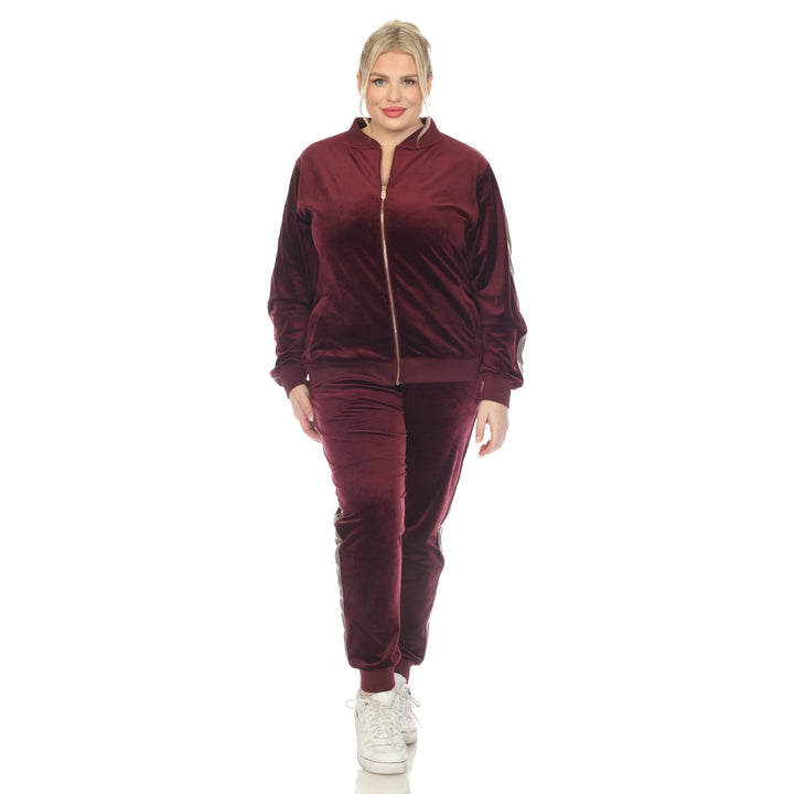 White Mark Womens Velour Tracksuit Set Faux Leather Stripe 2-Piece Comfort Fit Image 1