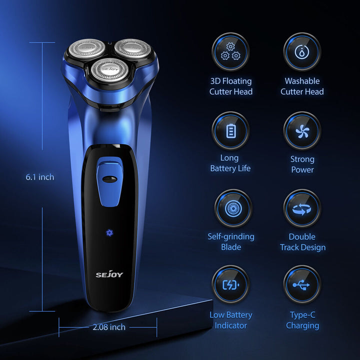 SEJOY Men Rechargeable Electric Shaver Pop-up Trimmer Rotary Razor Beard Shaving Image 1