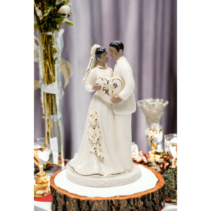 Ceramic African American 50th Anniversary Couple Cake TopperAnniversary Dcor or Gift Image 1