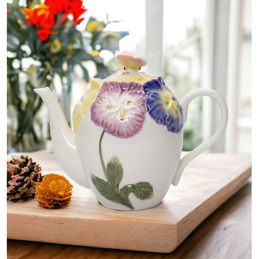 Ceramic Pansy Flower Teapot 24 oz Elegant  or Her Image 1