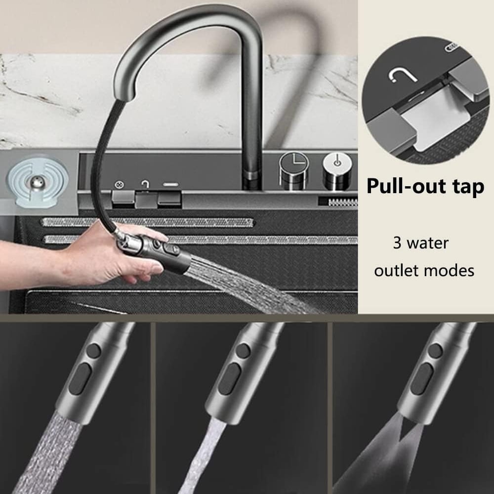 Flying Rain Waterfall Sink Household Sink,Workstation Kitchen Sink Domestic Sink Set Pull-Out Tap,Drain basketTwo Image 2