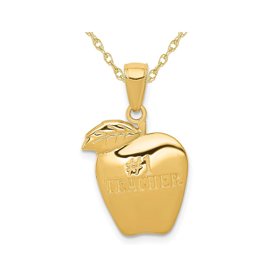 Number-1 Apple Teacher Charm Pendant Necklace in 14K Yellow Gold with Chain Image 1