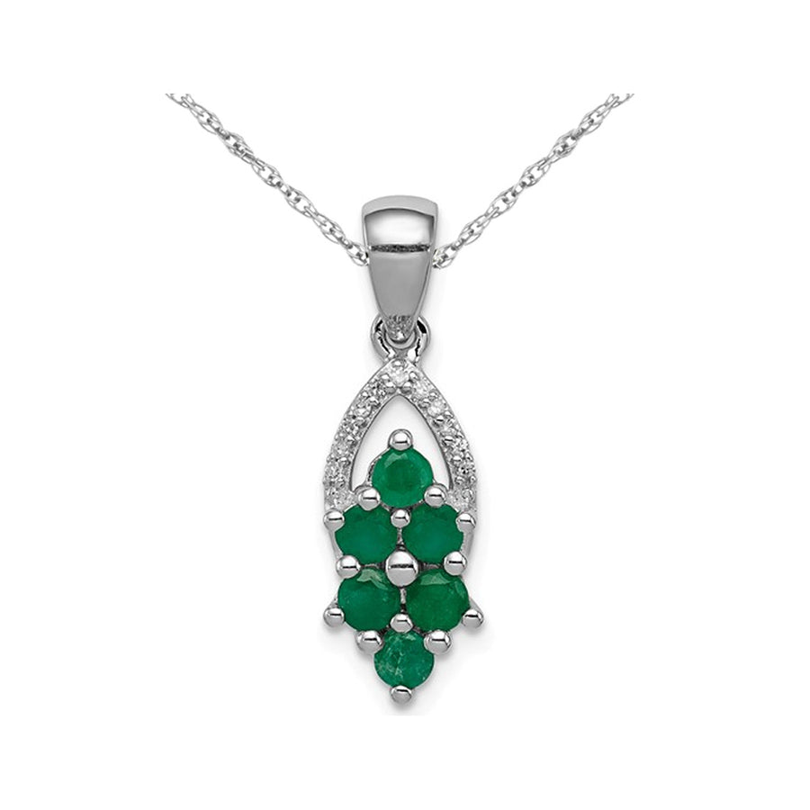 1/2 Carat (ctw) Natural Emerald Cluster Pendant Necklace in Polished Sterling Silver with Chain Image 1