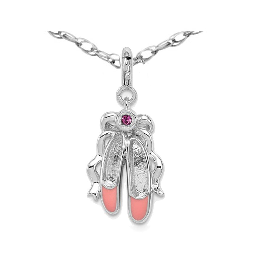 Sterling Silver Pink Enameled Ballet Slippers Charm Pendant Necklace with Chain Image 1