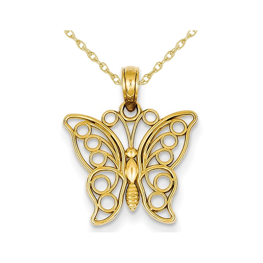 14K Yellow Gold Butterfly Pendant Necklace with Chain ( 18 Inches) Image 1