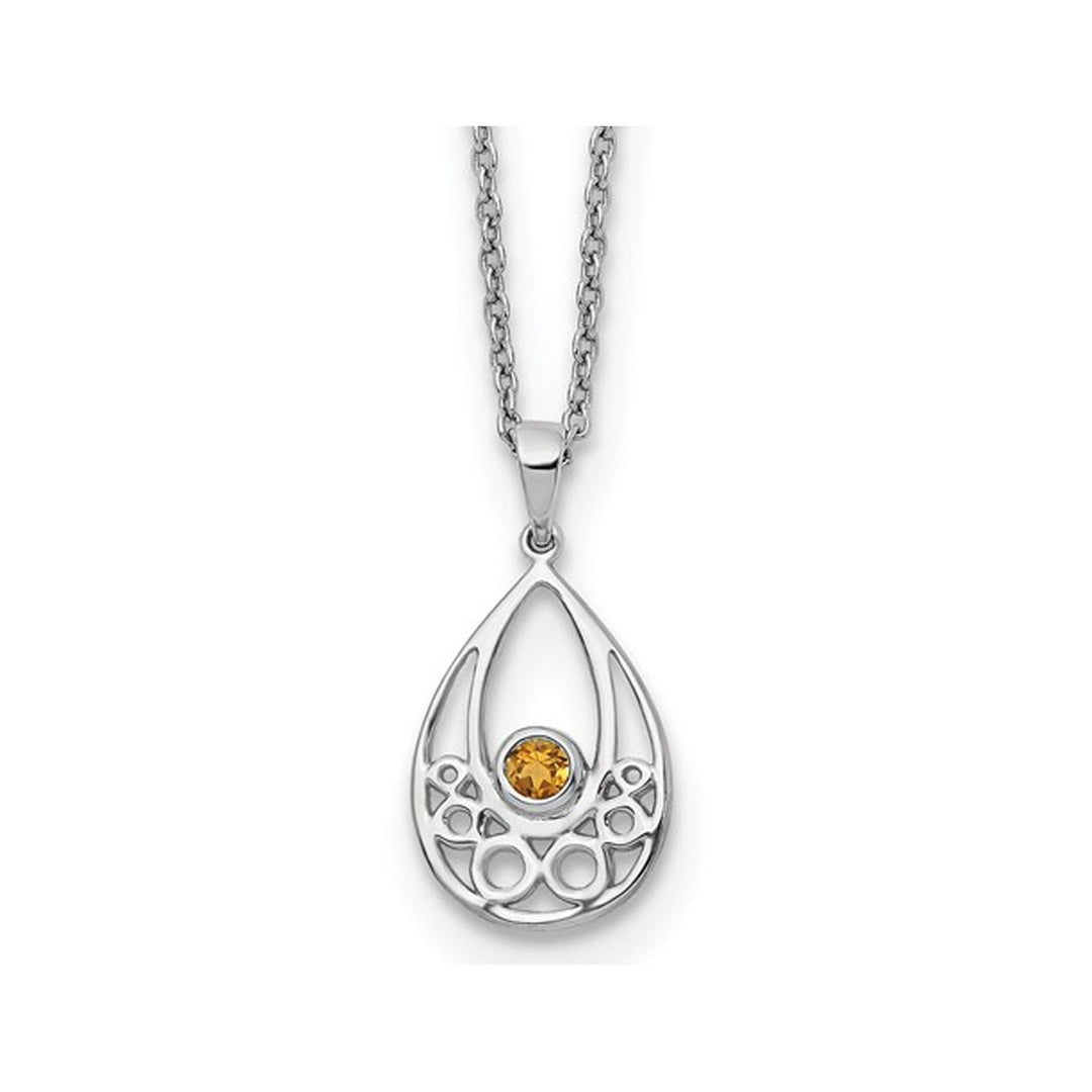 1/10 Carat (ctw) Citrine Drop Pendant Necklace in Sterling Silver with Chain Image 1
