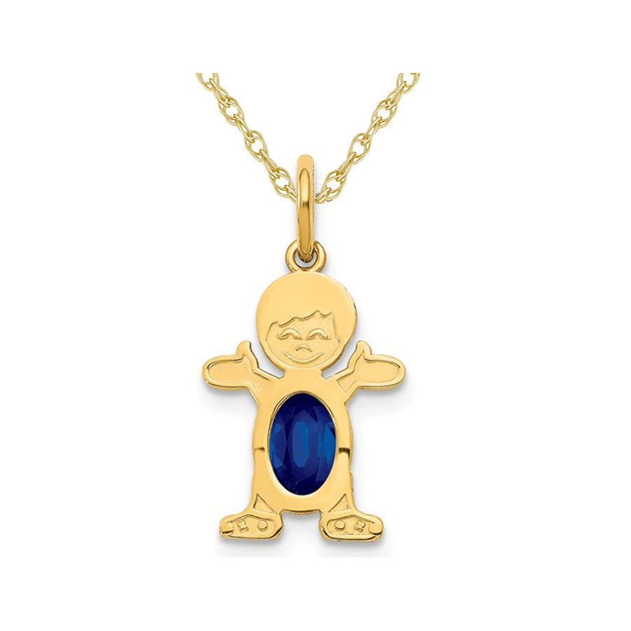 3/5 Carat (ctw) Natural Blue Sapphire Young Boy Charm Pendant Necklace in 14K Yellow Gold with Chain Image 1