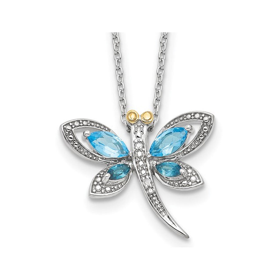 1/2 Carat (ctw) London Blue and Sky Blue Topaz Dragonfly Pendant Necklace in Sterling Silver with Chain Image 1