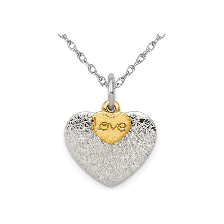 Sterling Silver Textured LOVE Heart Pendant Necklace with Chain Image 1