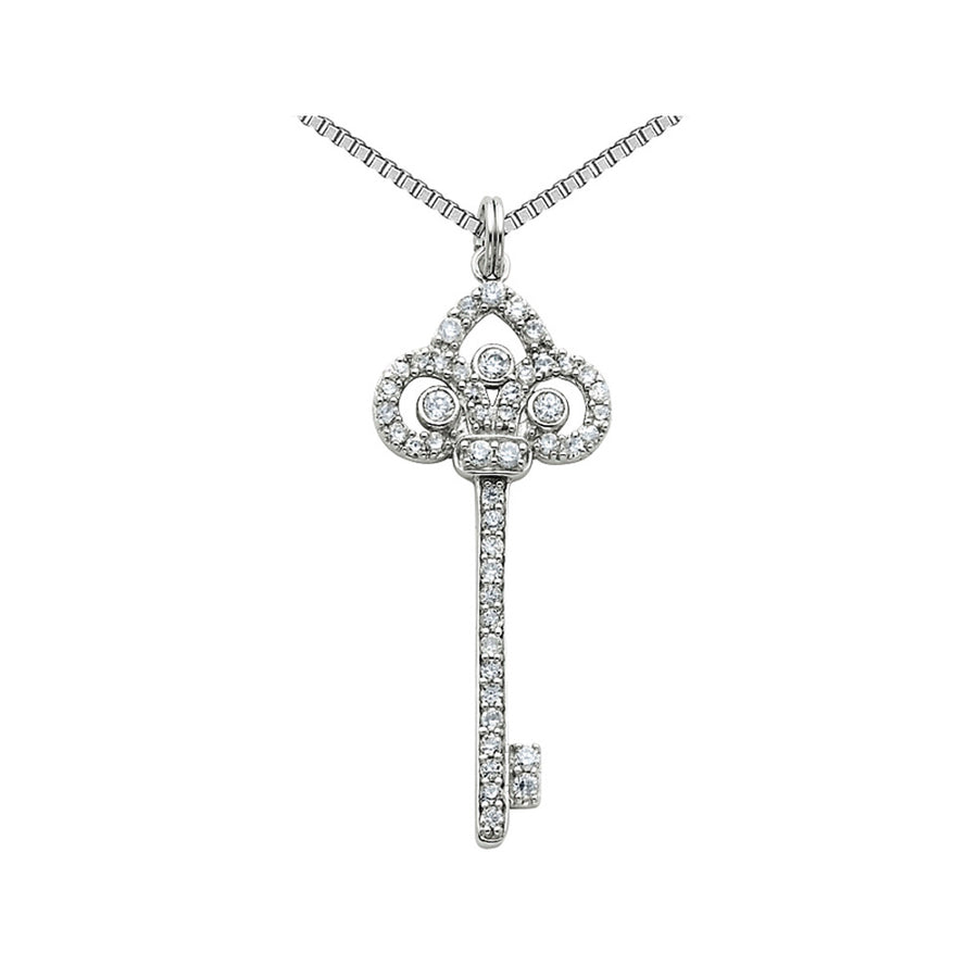 Key Pendant Necklace in Sterling Silver with Synthetic Cubic Zirconia (CZ) Image 1