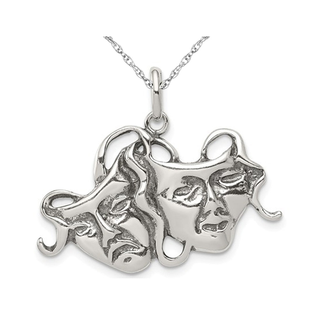 Antiqued Comedy/Tragedy Charm Pendant Necklace in Sterling Silver with Chain Image 1