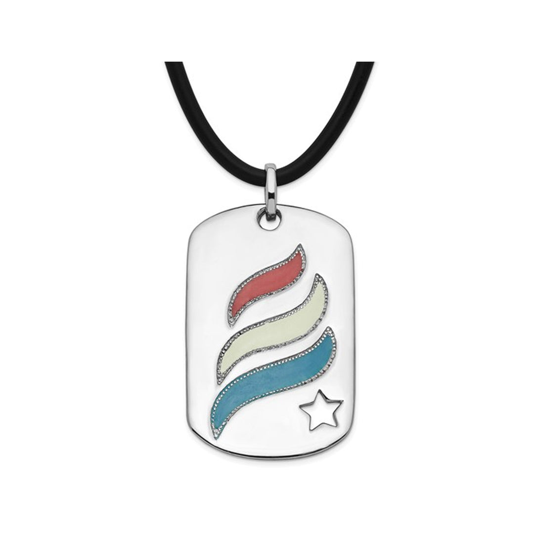 Embrace Hope Prayer Dog Tag Pendant Necklace in Sterling Silver and Enamel with Rubber Cord Image 1