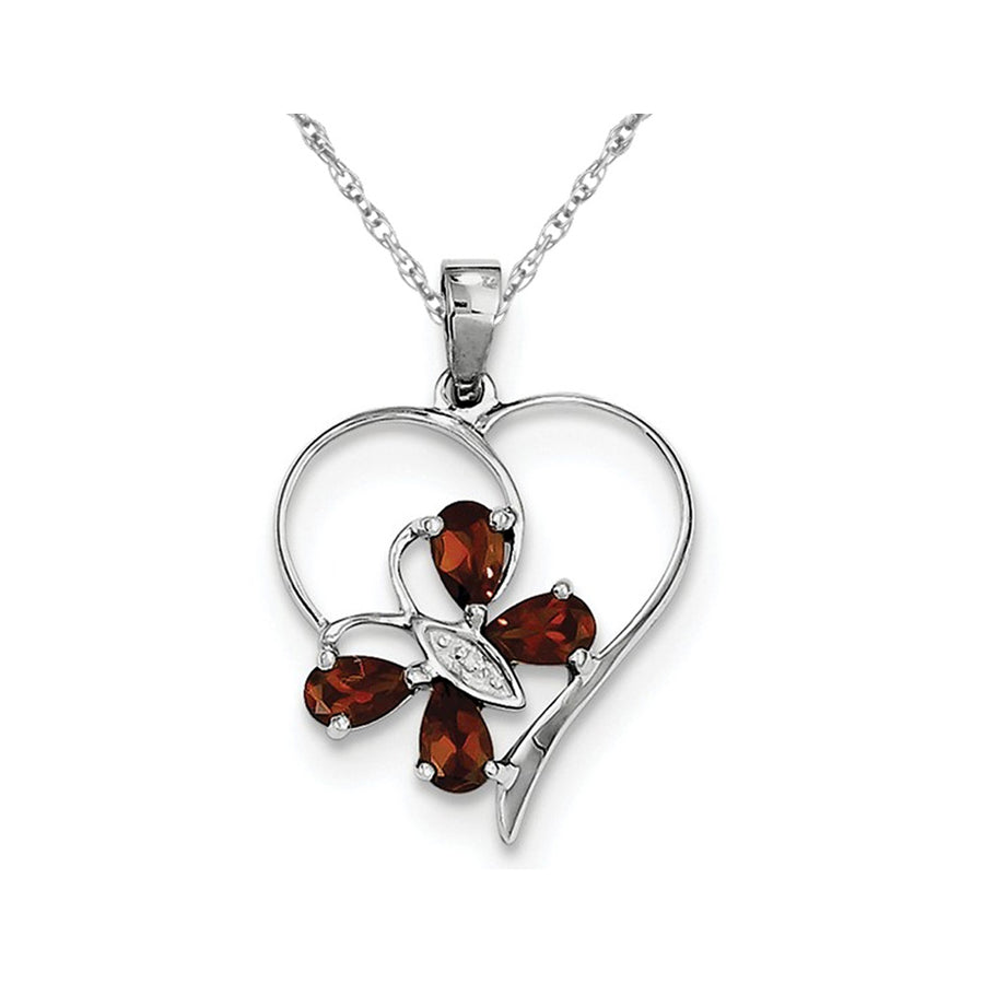 Sterling Silver Garnet Butterfly Heart Pendant Necklace 9/10 Carat (ctw) with Chain Image 1