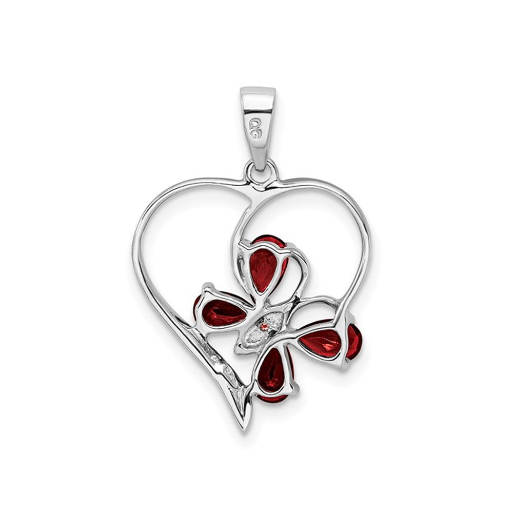 Sterling Silver Garnet Butterfly Heart Pendant Necklace 9/10 Carat (ctw) with Chain Image 2