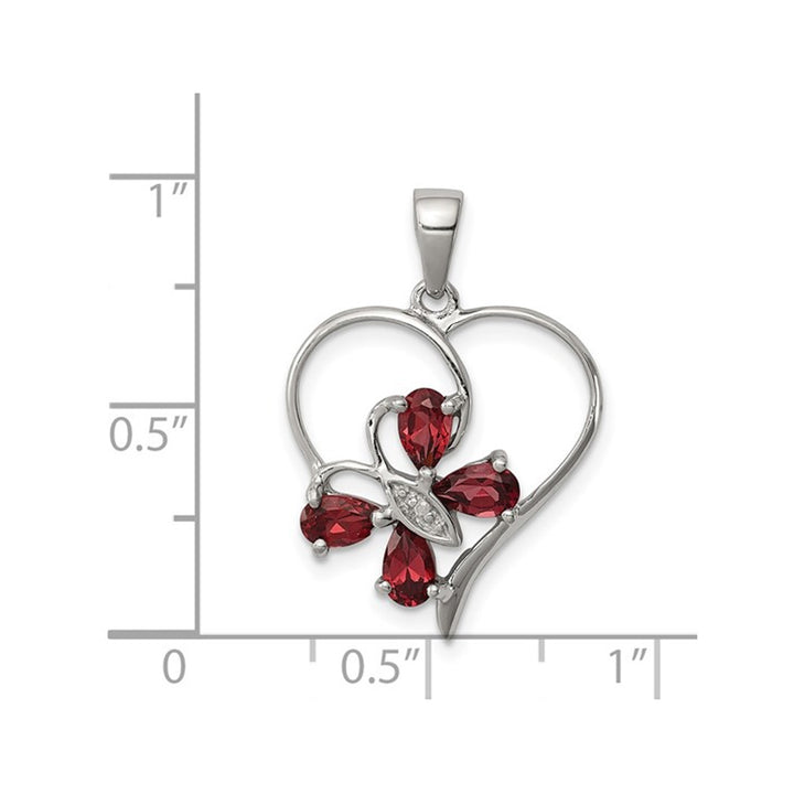 Sterling Silver Garnet Butterfly Heart Pendant Necklace 9/10 Carat (ctw) with Chain Image 3