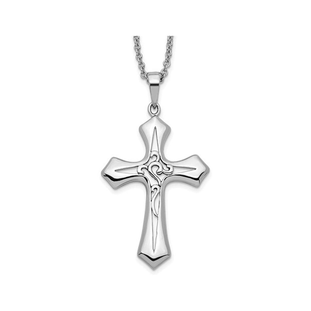 Abide In Him Cross Pendant Necklace in Sterling Silver with Chain Image 1