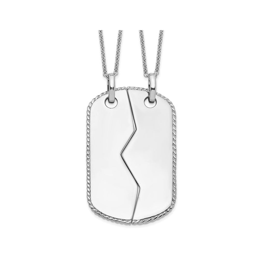 Military Mizpah Dog Tag Pendant Necklace for Two in Sterling Silver with Chain Image 1