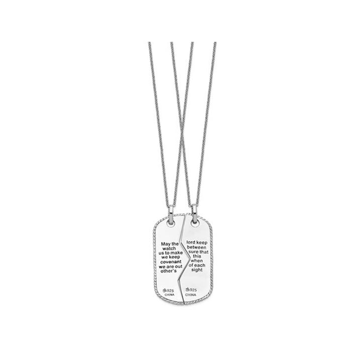 Military Mizpah Dog Tag Pendant Necklace for Two in Sterling Silver with Chain Image 2