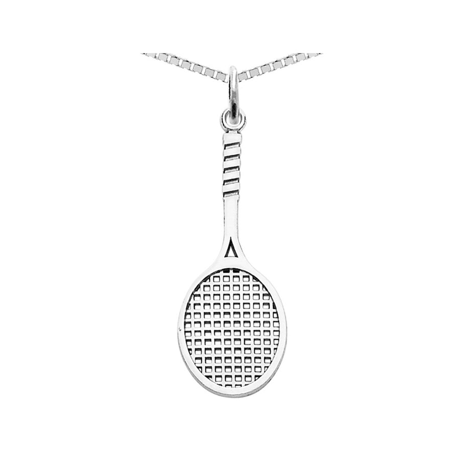 14K White Gold Tennis Racquet Charm Pendant Necklace in with Chain Image 1