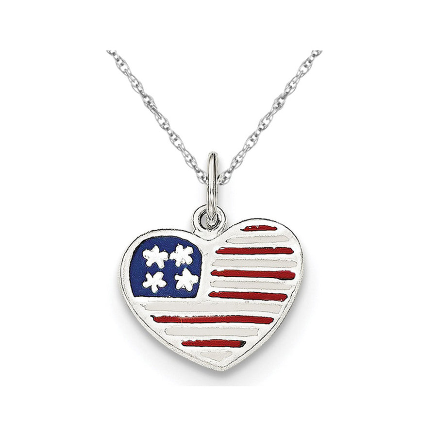 Enamel American Flag Heart Pendant Necklace in Sterling Silver Image 1