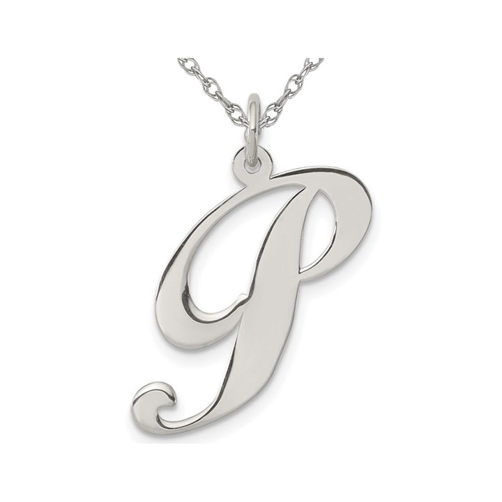 Sterling Silver Fancy Script Initial -P- Pendant Necklace Charm with Chain Image 1