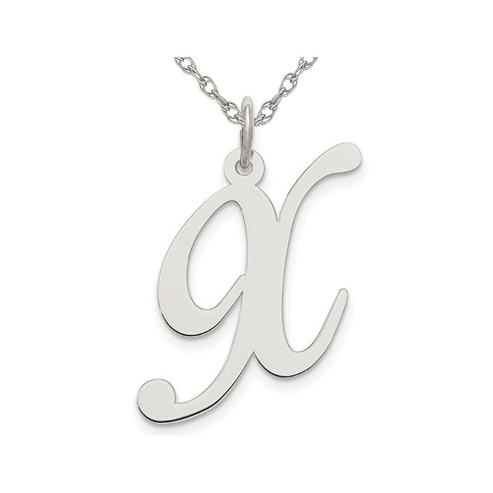 Sterling Silver Fancy Script Initial -X- Pendant Necklace Charm with Chain Image 1