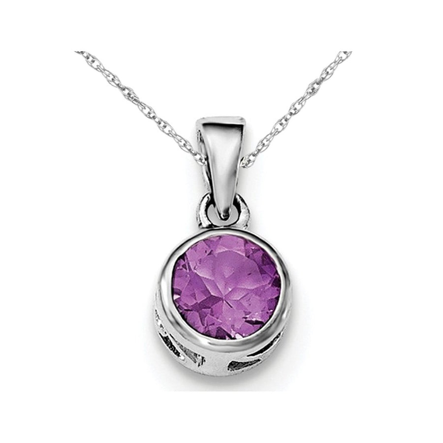 Solitaire Round Amethyst Pendant Necklace in Sterling Silver 3/4 Carat (ctw) Image 1