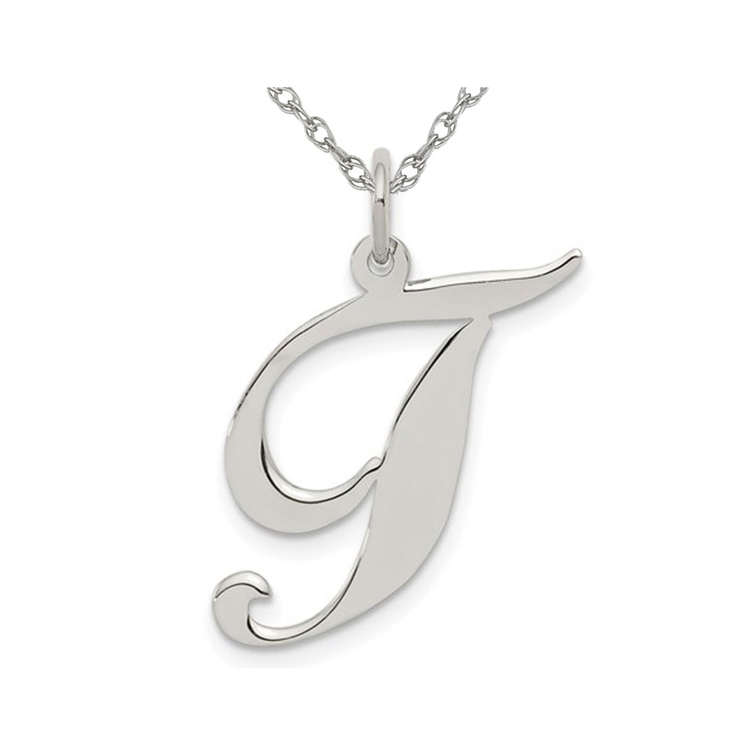 Sterling Silver Fancy Script Initial -T- Pendant Necklace Charm with Chain Image 1